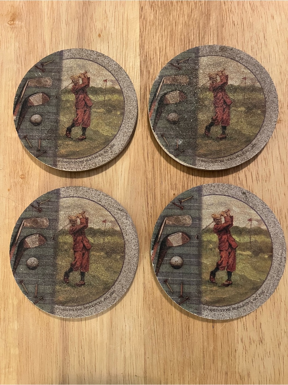 Thirstystone Round Golf Scene Coasters in Brown and Green (Set of 4)